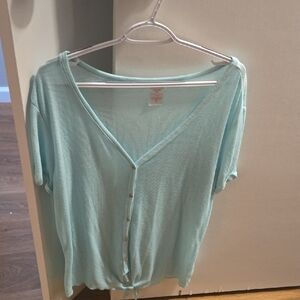 No Boundaries Aqua Button-Down Women's Shirt